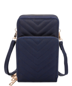 Chevron Quilted Cell Phone Purse Crossbody Bag V23W NAVY